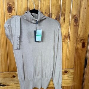 Women’s Cream Turtleneck Sweater with Button-Cuff Detail